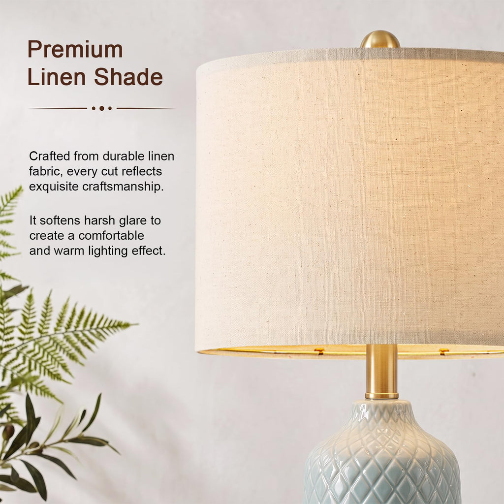 24.25" Table Lamp Modern Ceramic Blue Lamps Bedroom Bedside