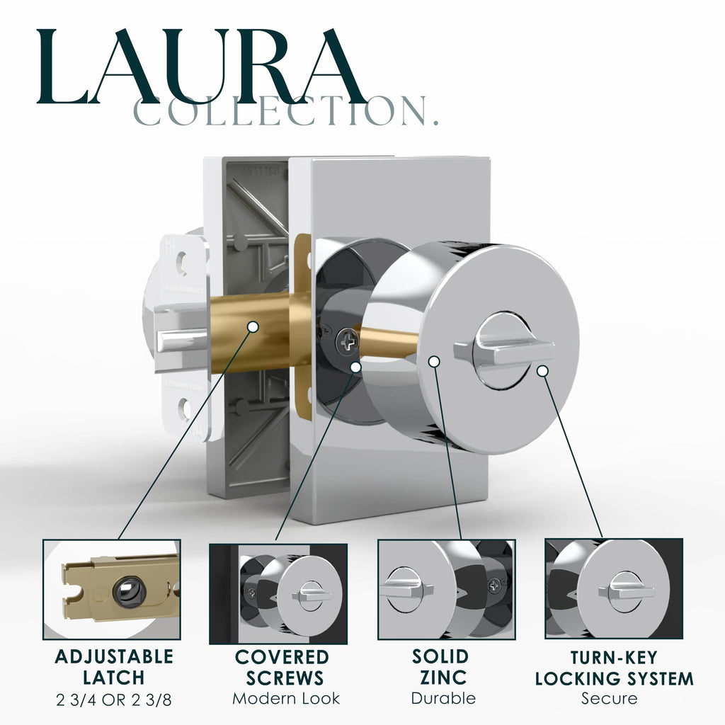 Laura Keyed Entry Door Knob Chrome - Reversible