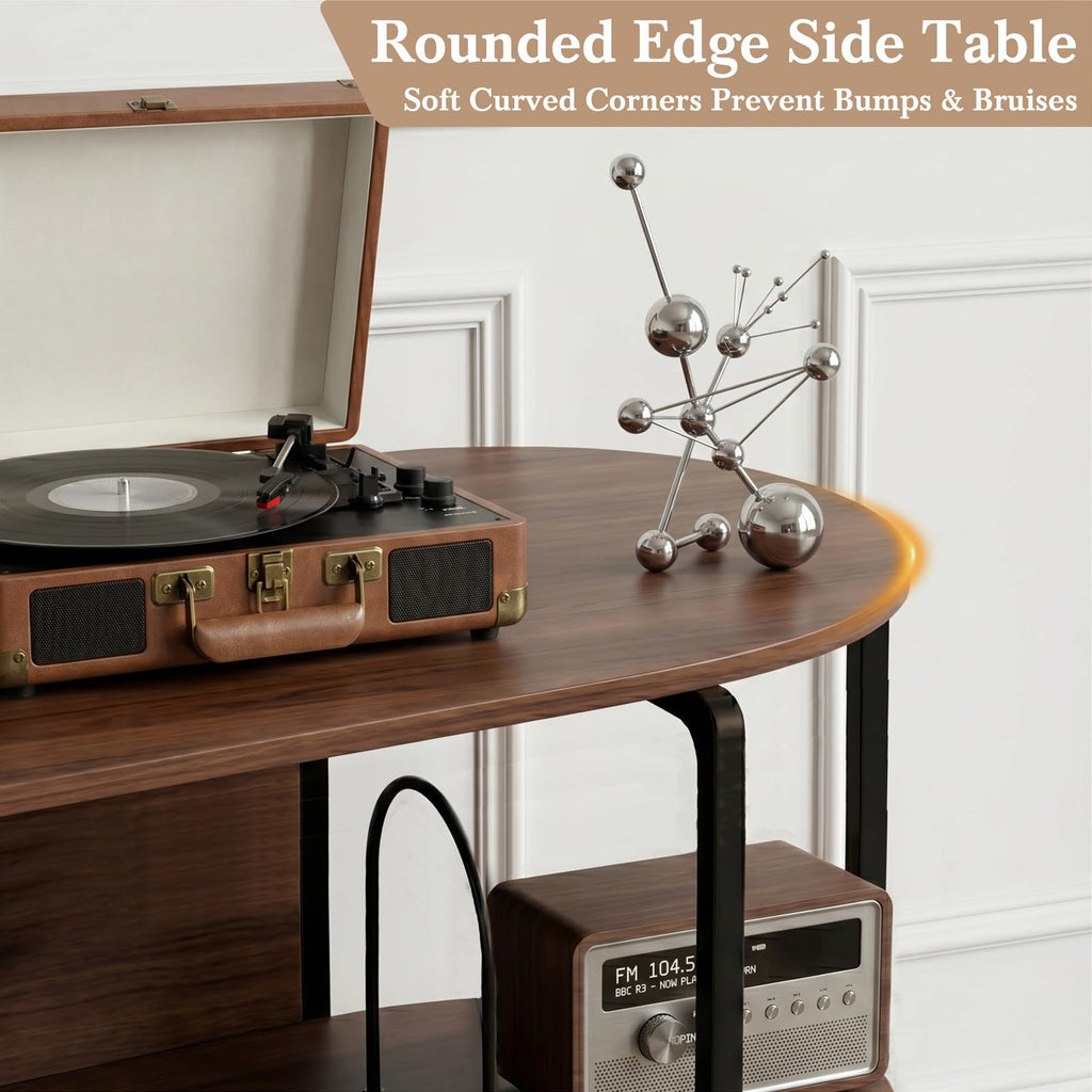 43.3" Record Player Stand with Power Outlets, 3-Tier Vinyl Record Storage Cabinet Holds Up to 400 Albums, Turntable