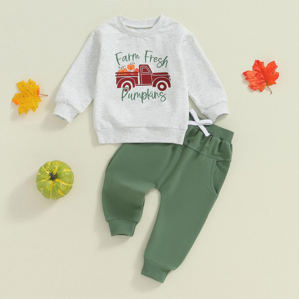 Toddler Baby Boy Clothes Truck Print Sweatshirt Top Jogger Pants Set