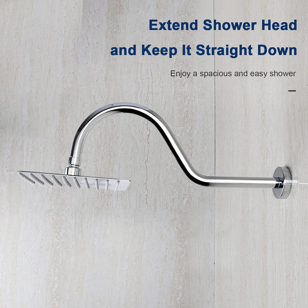 Shower Extension Arm with Flange - S Shaped High Arc Gooseneck Long Shower Extender Pipe, Perfect for Rainfall Shower