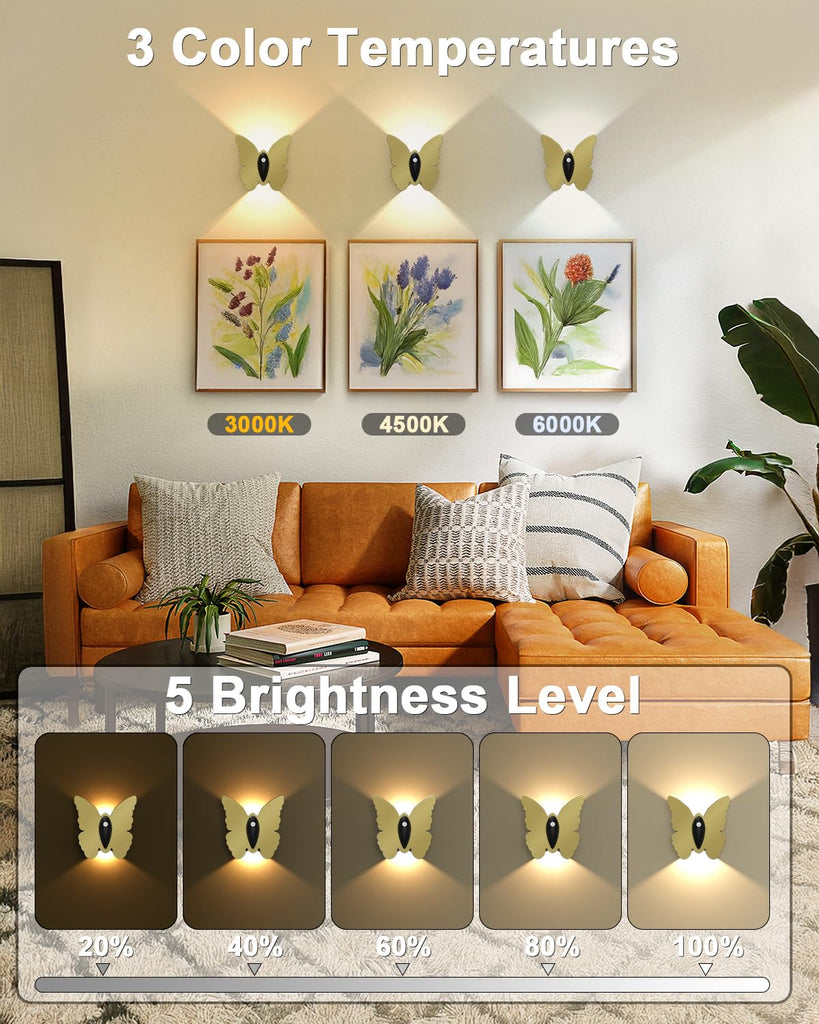 Motion Sensor Wall Sconce Set of 4, Rechargeable Wall Lights, Gold