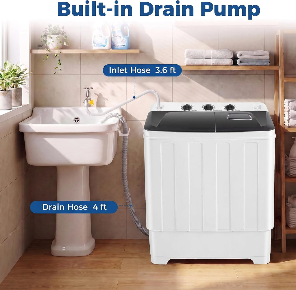 Portable Washing Machine 30Lbs Capacity Washer and Dryer Combo 2 In 1 Compact Twin Tub Laundry Washer (19Lbs) & Spinner (11Lbs) with Built-in Drain Pump, Time Control, for Apartment Dorms RV