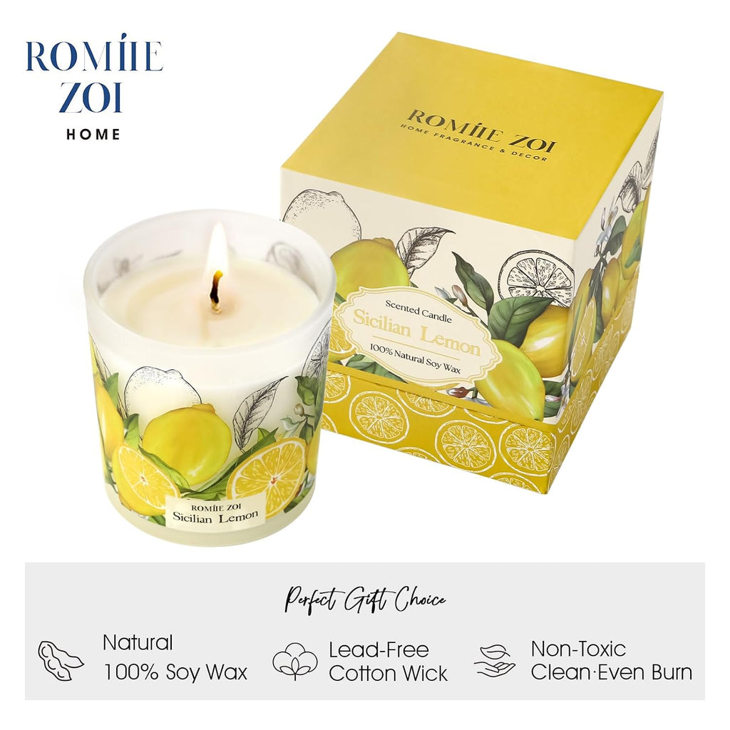 Home Fragrance Gift Set - Hand Soap, Candle & Room Spray,Lemon, Relaxing Self Care Bundle