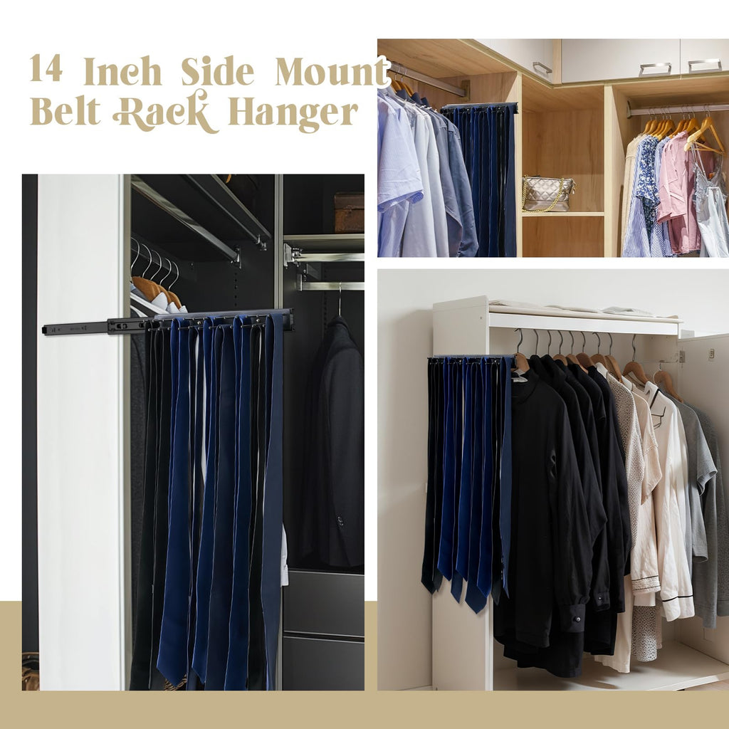 1 Pcs 13.8'' Sliding Tie Rack Hangers for Closet, 25 Tie Each, Black