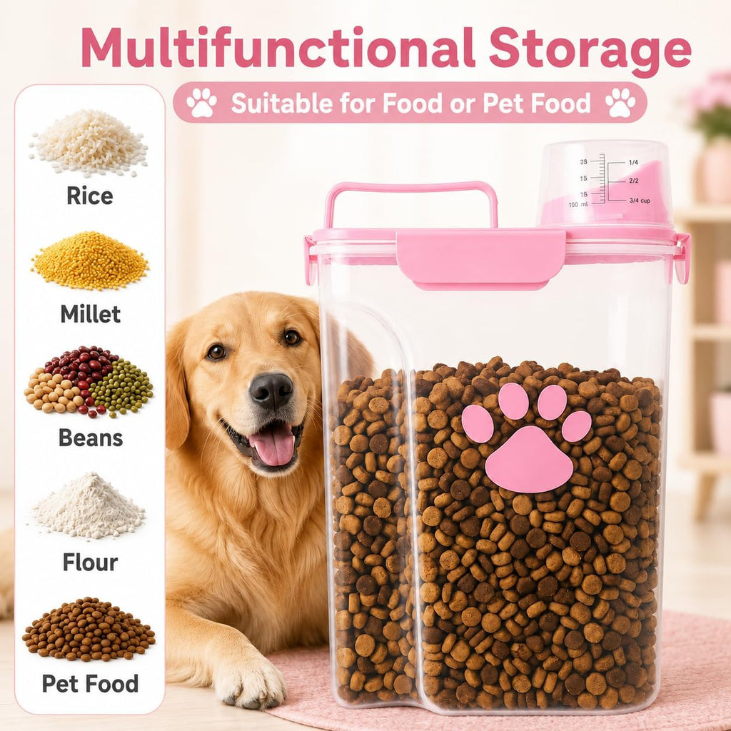 5-7Lbs Airtight Dog Cat Food Storage Container with cleaning brush, Measuring Cup, 4 Snap Seals, Portable Pet Food