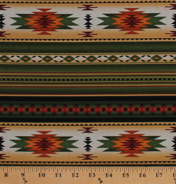 Cotton Southwestern Stripes Native American Aztec Tribal Southwest Tucson Green Cotton Print by The Yard