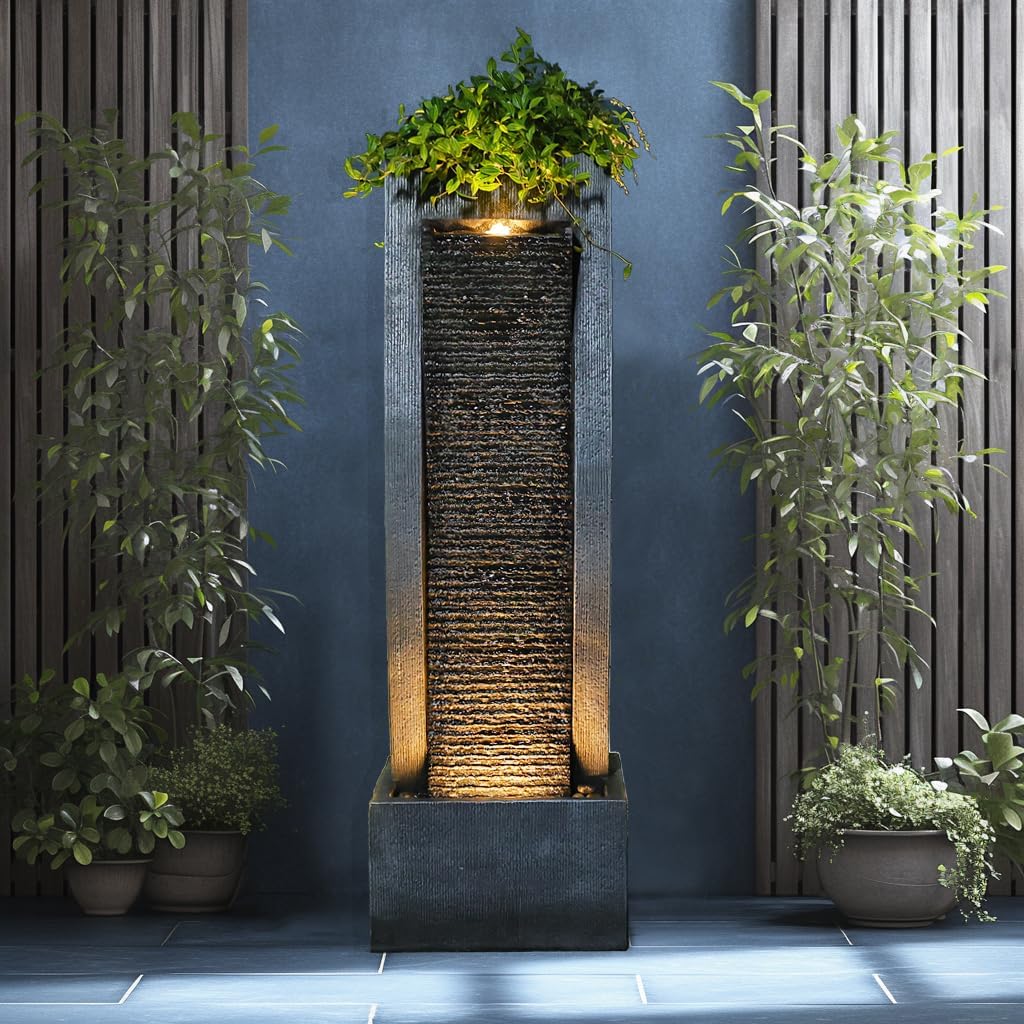 Garden Water Fountain - Outdoor Freestanding Fountains Modern Curves Indoor Waterfall Floor Standing Water Fountains