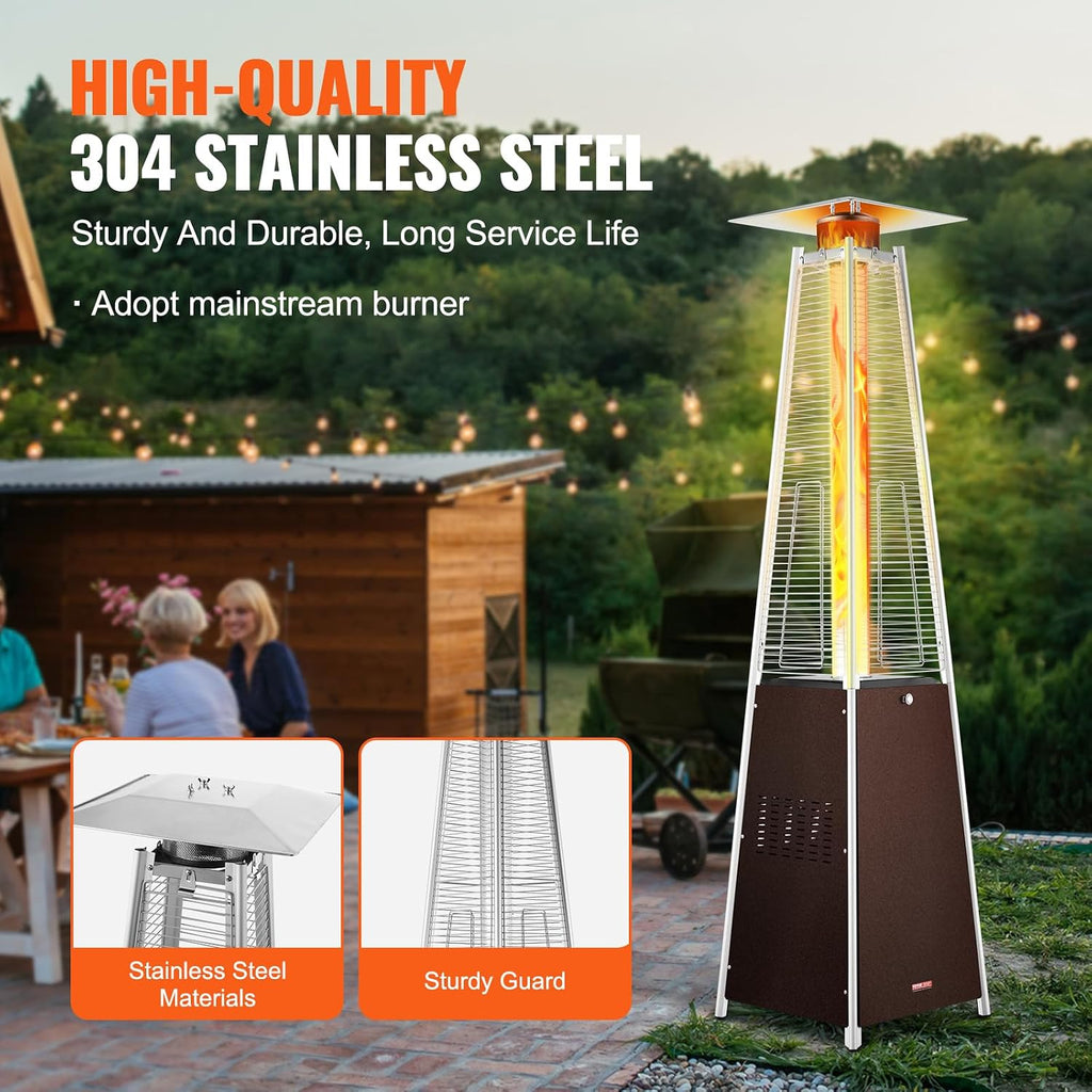 Patio Heater for Outdoor Use, 48000BTU Pyramid Propane Heater w/Wheels, Quartz Glass Tube Outdoor Patio Flame Heater