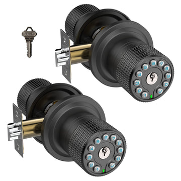 Smart Door Knob with Keypad and Key, Keyless Entry Door Lock with Rubber Grip, Auto Lock, 50 User Code, Waterproof, Easy