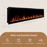 Modern Ember Aerus 72 Inch Smart Linear Electric Fireplace | Recessed in-Wall or Wall-Mount | LED Multiple Flame