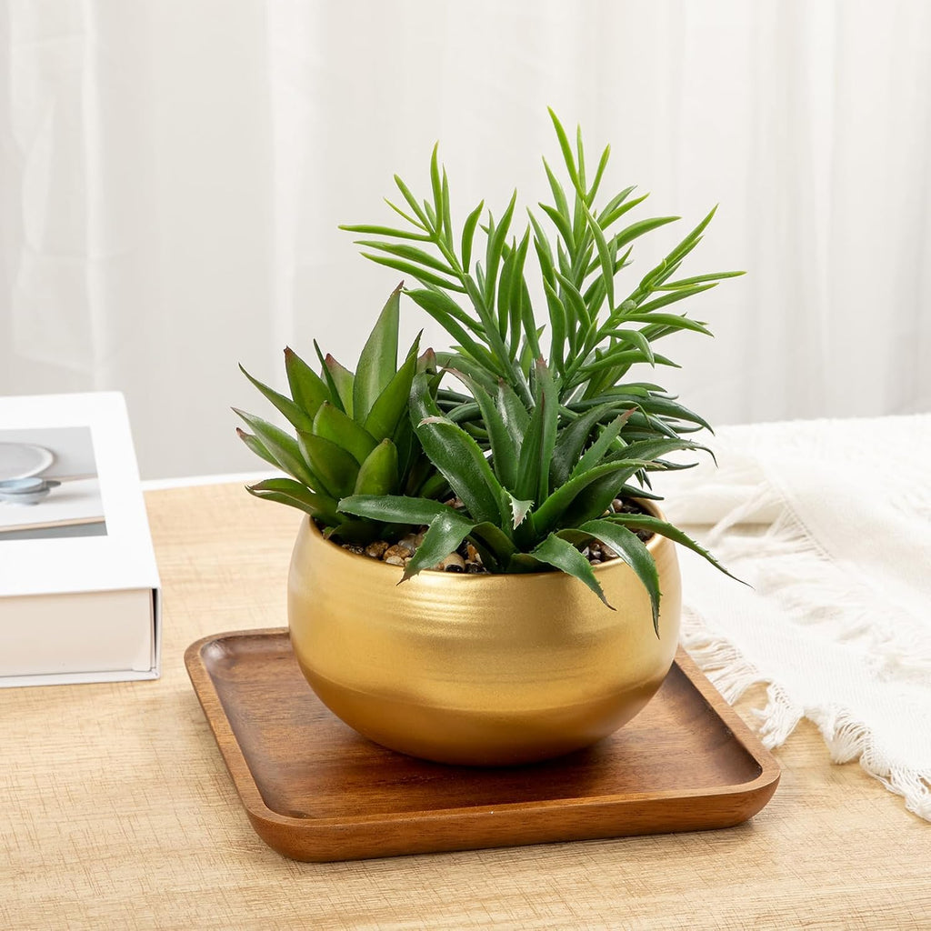 Fake Succulents in Gold Metal Pot, Artificial Succulent Plants Arrangement Decor, Small Faux Potted Plants Tabletop