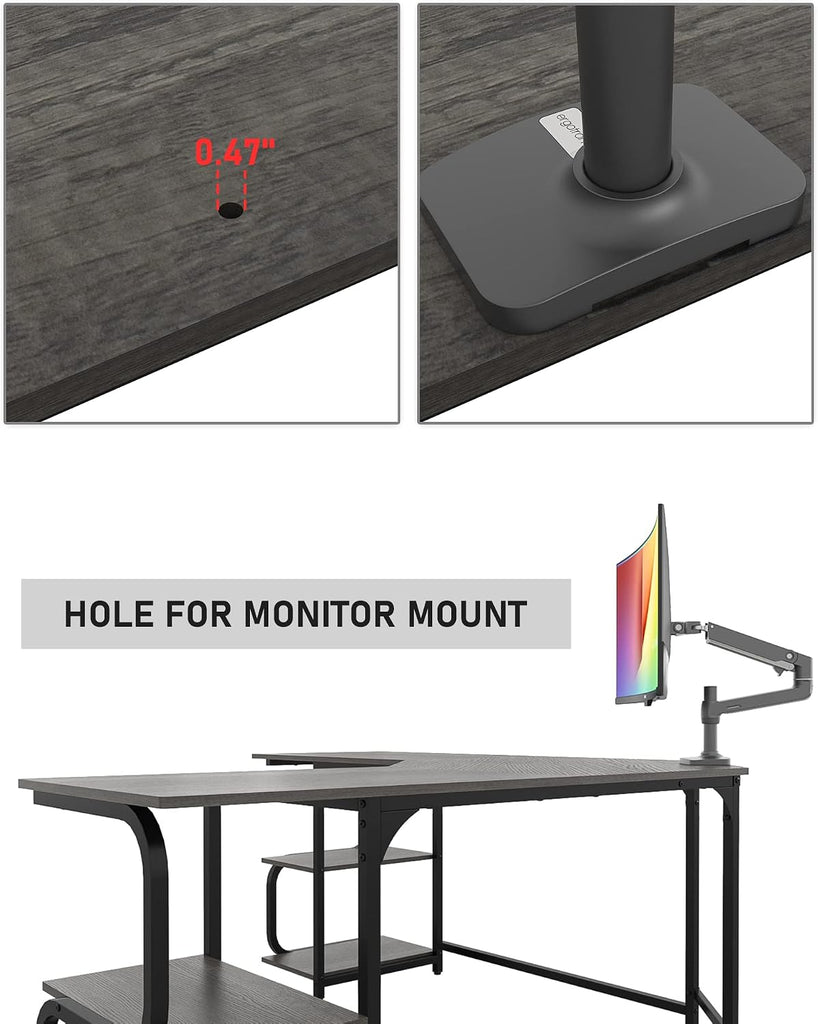 L Shaped Desk with Shelves,64.84" Large Gaming Corner Desk | Modern Computer Desk with Spacious Desktop, 4-Tier Open