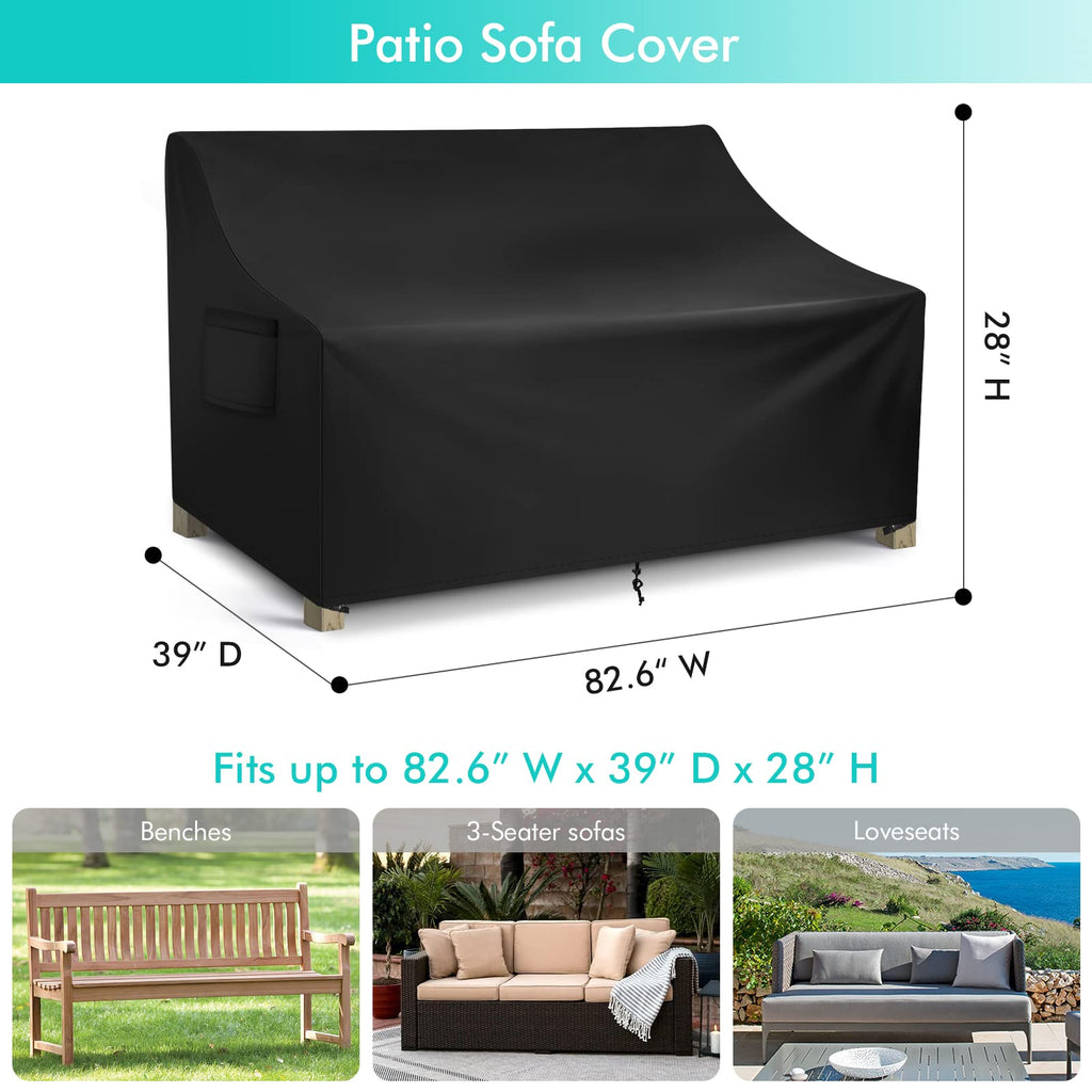 3-Seater Patio Sofa Cover Waterproof, 82.6'' W x 39'' D x 28'' H