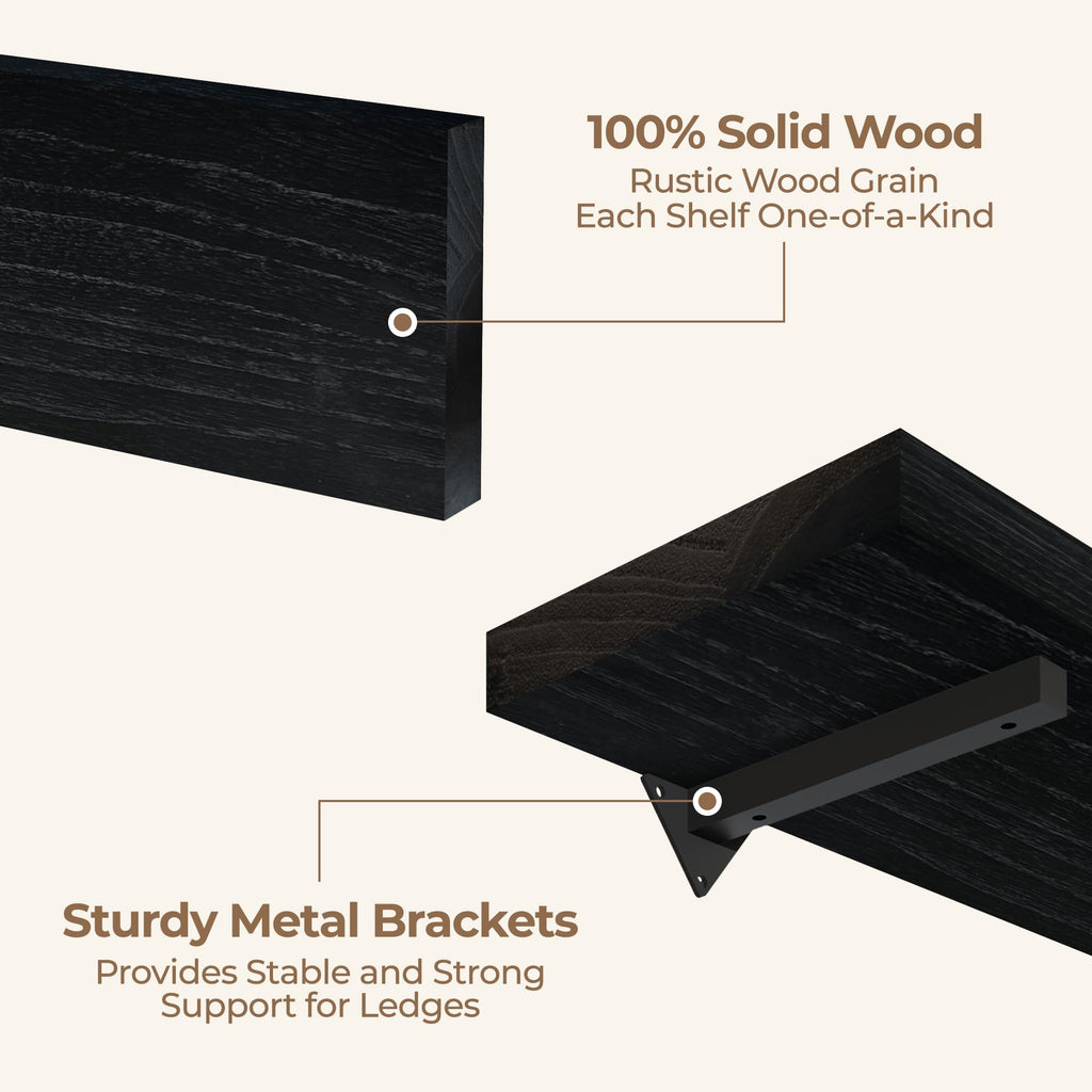 Long Wall Shelves 60 inch, Black Long Floating Shelf for Wall Set of 3, Large Shelves with Metal Brackets, Farmhouse