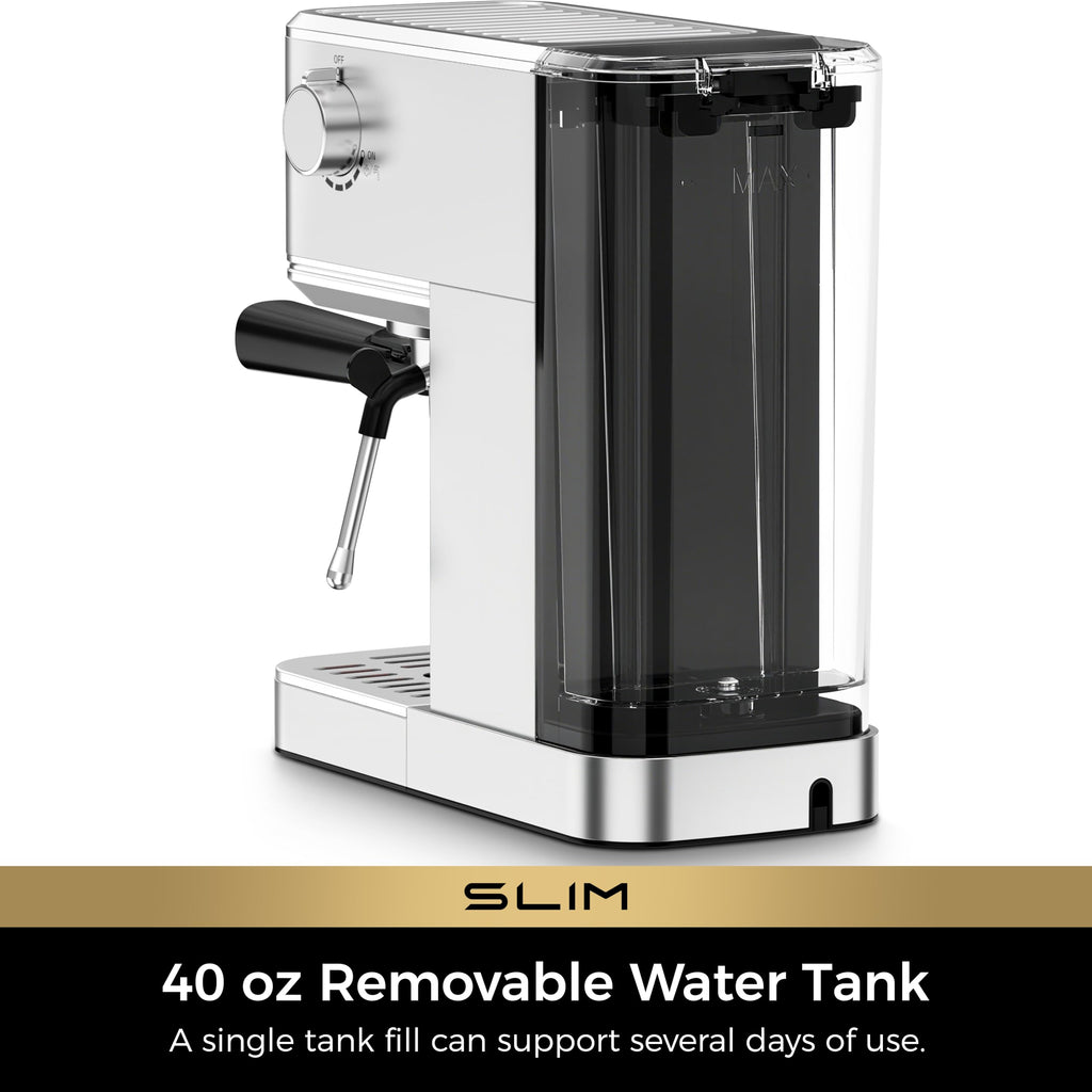 Slim Espresso Machine with Milk Frother Latte, Metal Silver