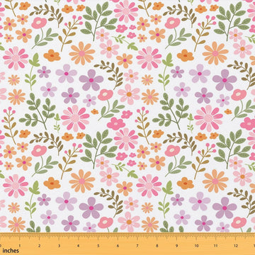 Floral Daisy Print Soft Polyester No Stretch, Seasonal Small Floral Craft Fabric Rustic Farmhouse Ideal for Quilting