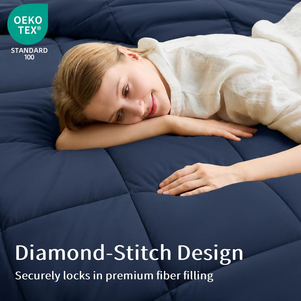 Comforter Set 7 PCS, Navy Blue Bed Set, Soft Bed in a Bag