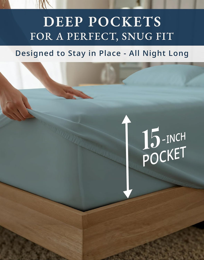100% Egyptian Cotton Queen Sheet Set - 1000 Thread Count Silky Sateen Weave Naturally Breathable & Durable Winter