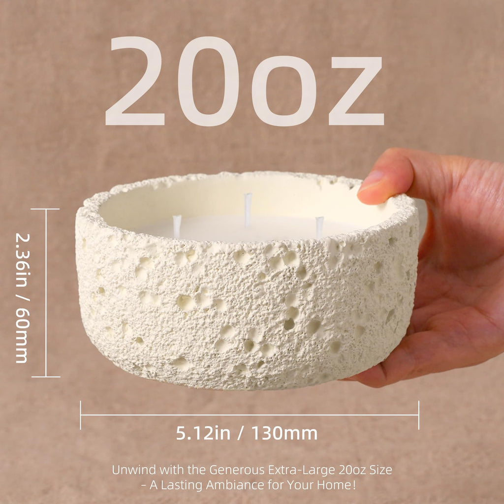 20oz Large Scented Candle - Eucalyptus & Rosemary, 3 Wick Non Toxic Soy Candles for Women, Matte Ivory White Ceramic