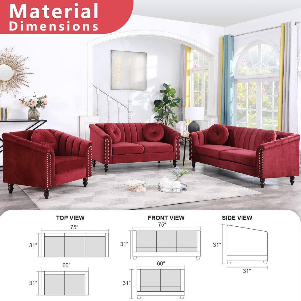 60" Loveseat Sofa, Microfiber Chesterfield Upholstered Sofas Love Seat, Couch Chair Sets with Style Button Tufted