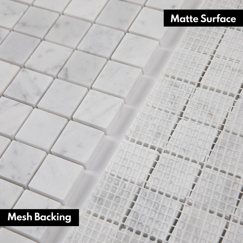 Carrara White Marble Stone 1 Inch Square Italian Bianco Carrera Marble Mosaic Tile Wall Bathroom Shower Floor (5