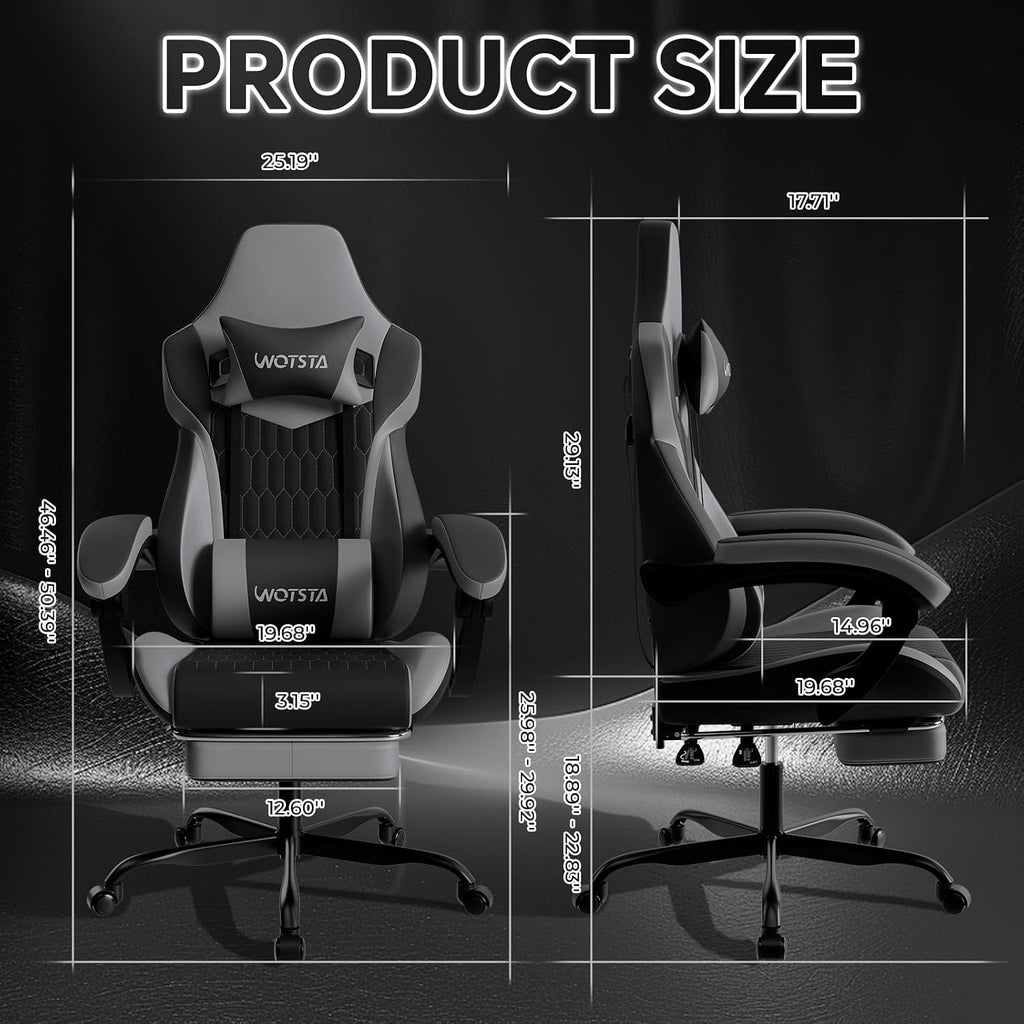 Gaming Chair with Footrest, High Back Gaming Chairs PVC Leather Ergonomic Gamer Chair with Adjustable Headrest Lumbar