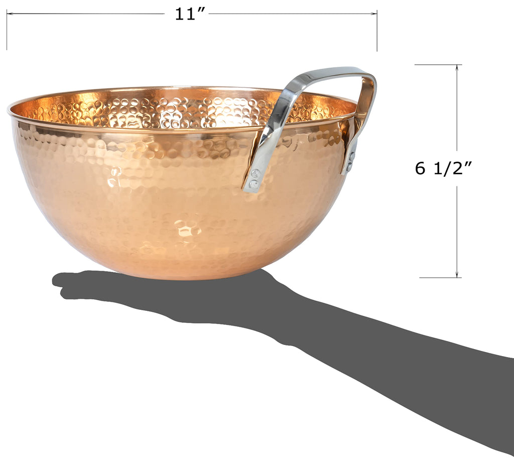5 Quarts Large 11" Round Hammered Pure Copper Mixing Bowl with Handle