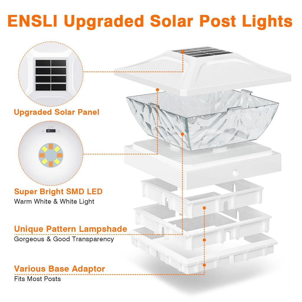 Solar Post Cap Lights Outdoor 6 Pack, 2 Modes Bright Fence Post Solar Lights Outdoor Waterproof, Deck Fence Post Cap