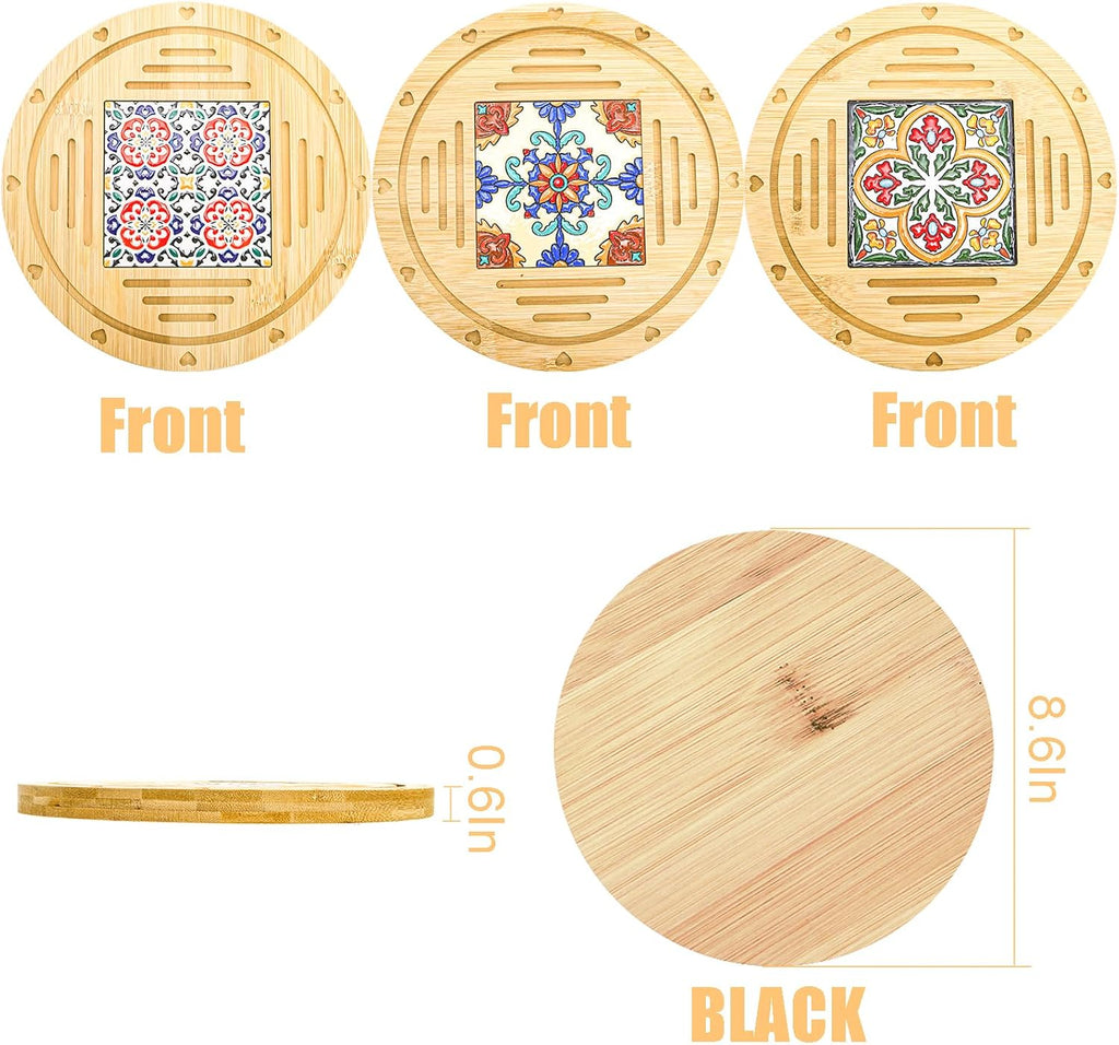Wooden Round Trivets for Hot Dishes, 8.6 Inch Heat Resistant Pots and Pans Tea Pot Holders, Non-Slip Coasters - Set of 3