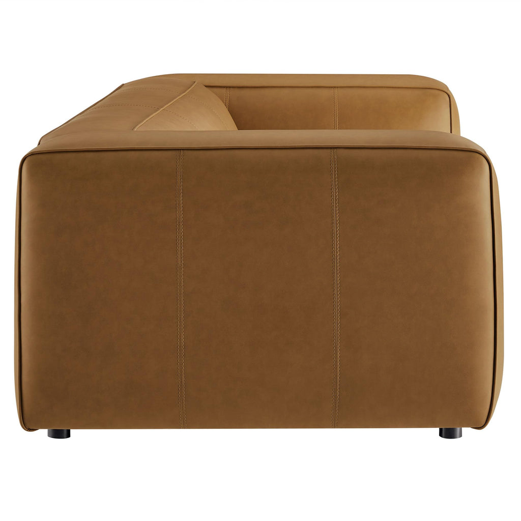 Auren Vegan Leather Sofa in Camel - Faux Leather 3 Seater Couch - 88 Inch Comfy Modern PU Leather Sofa - Oversized