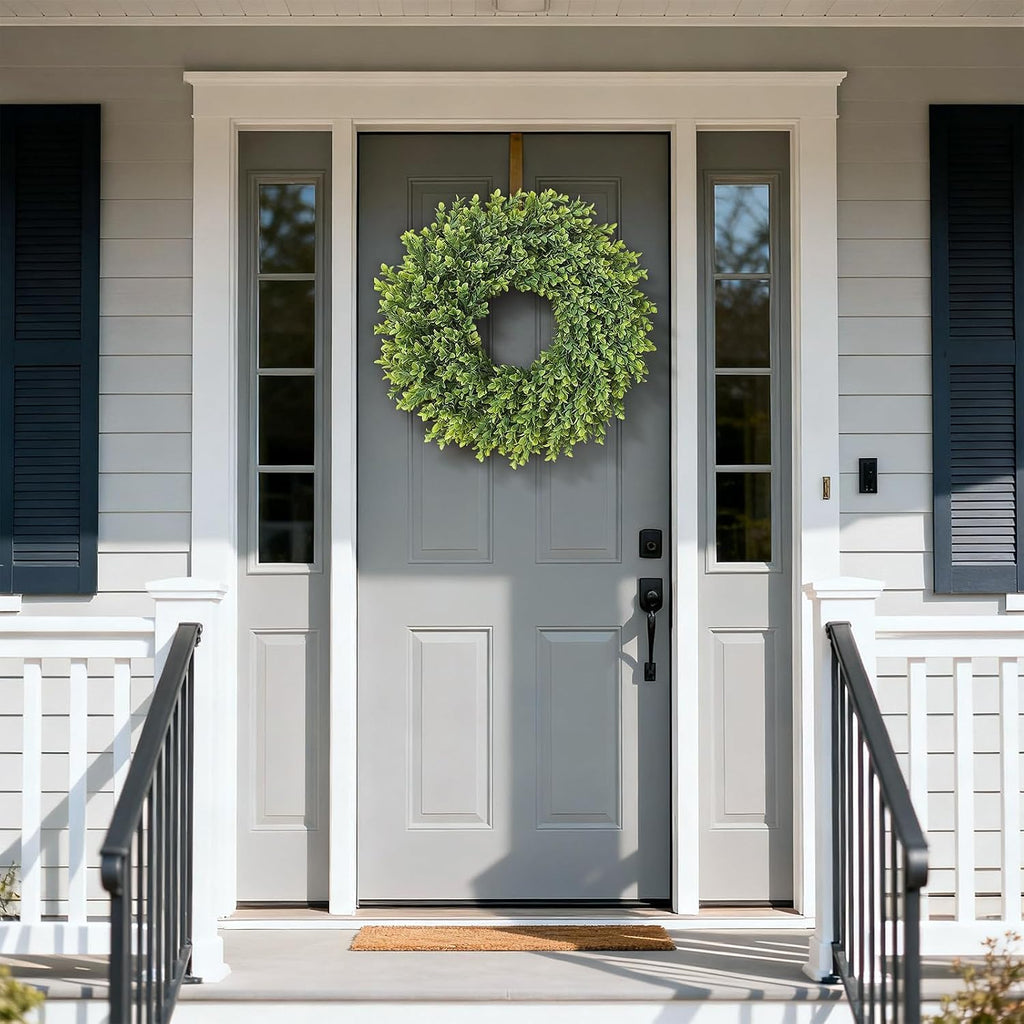 26"Artificial Boxwood Wreath, Large Fake Hanging Plant for Front Door Decor