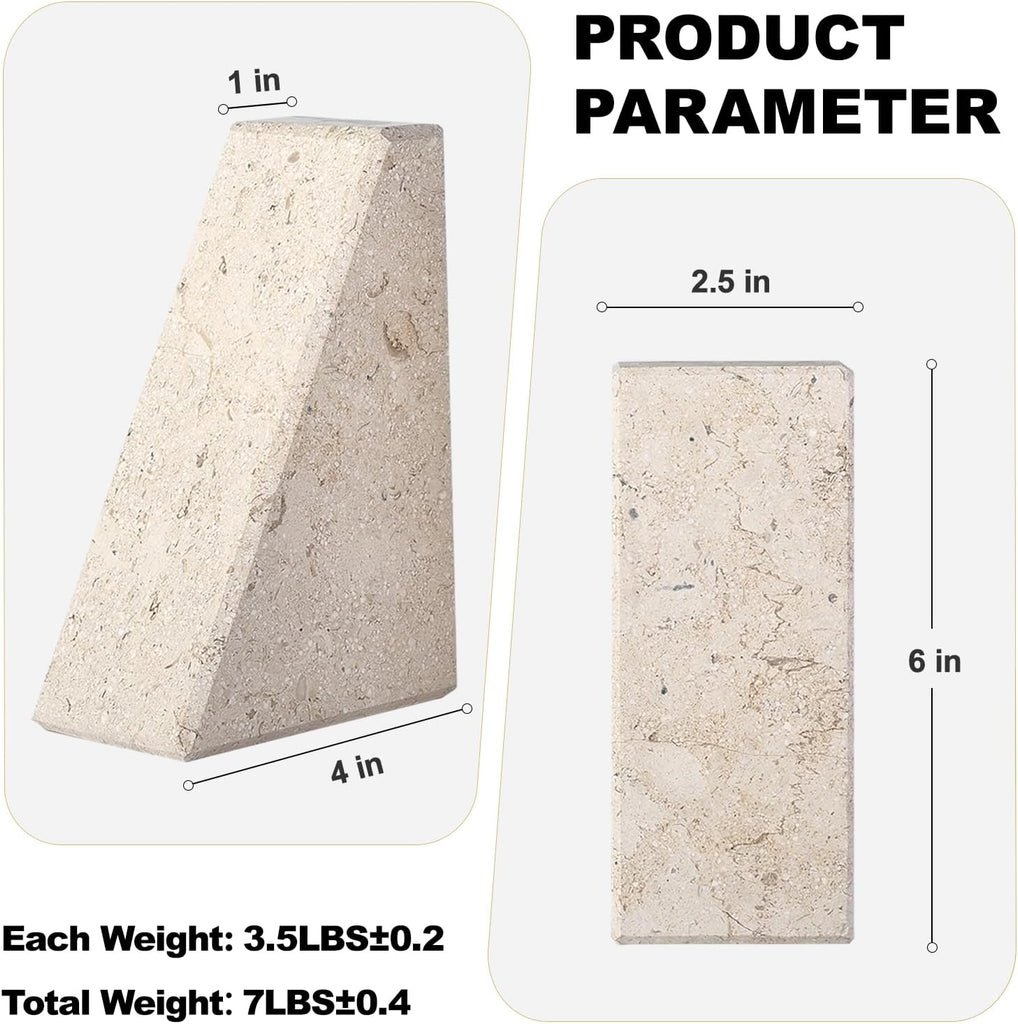 Marble Bookends for Heavy Books, Decorative Book Ends for Shelves, Beige Stone Durable and Heavy-Duty Book Ends for