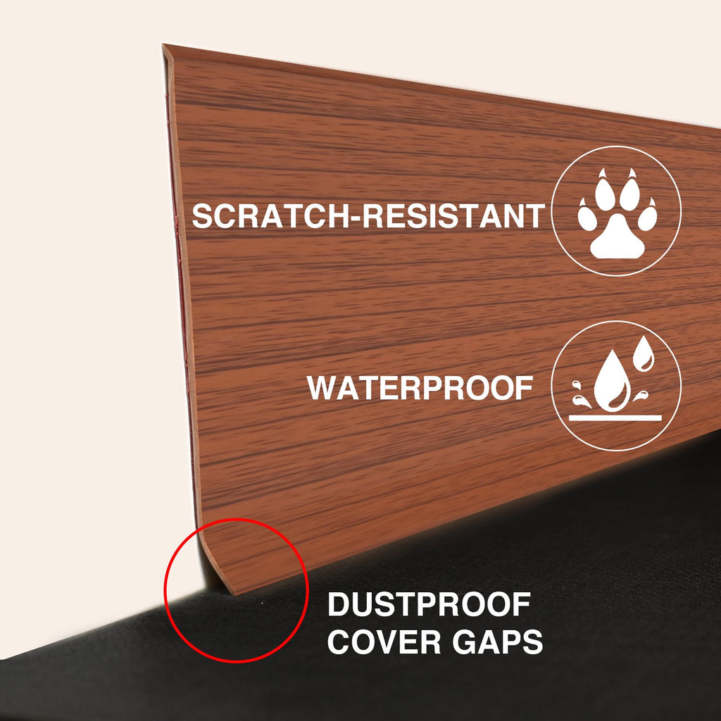 Red Teak 3 Inch x 40 Feet, Bendable Waterproof Wall Base Baseboard Molding Trim Flexible Self Adhesive Rubber Wall