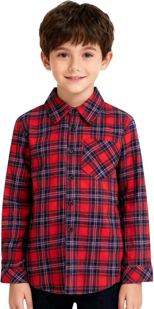 Boys Flannel Shirts Kids Long Sleeve Plaid Tops Casual Button Down Shirt Western Plaid Jacket