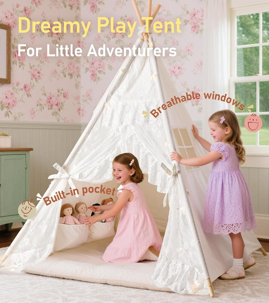Teepee Tent for Kids with Star Lights, Mat & Carry Bag