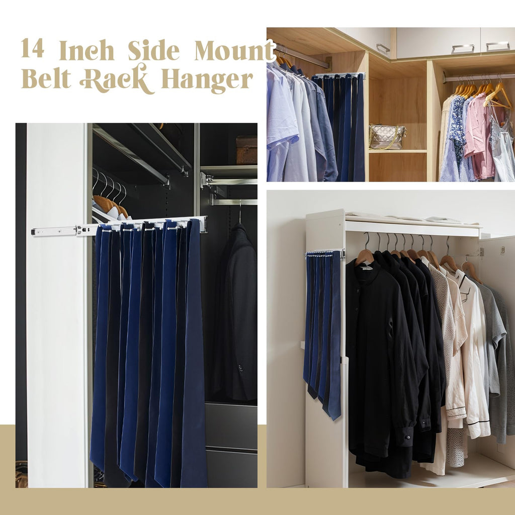 2 Pcs 13.8'' Sliding Tie Rack Hangers for Closet, 25 Tie Each, Silver