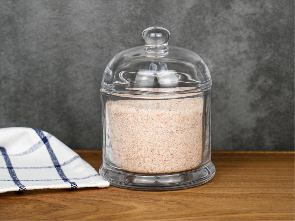 Thick Glass Salt Cellar with Stainless Steel Spoon, Clear Container for Kosher, Sea, Himalayan Salt, Sugar, Pepper