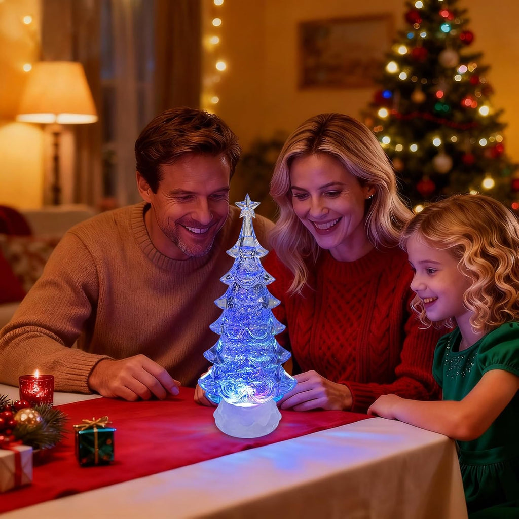 Snow Globe Christmas Tree - 12.4" Lighted Christmas Snow Globe Lantern with Color Changing LED, Battery/USB Operated