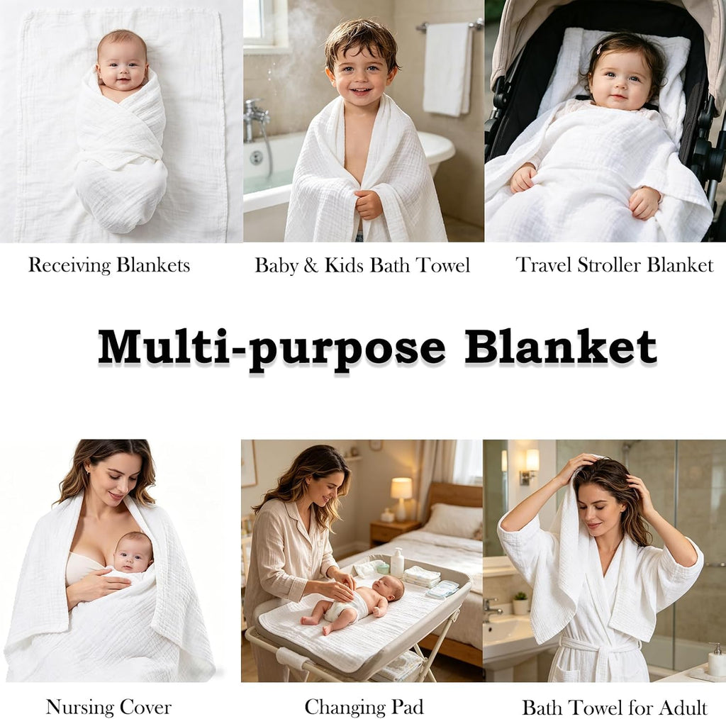 Muslin Baby Blanket Layer 43"x43", Pack(White & Pink)