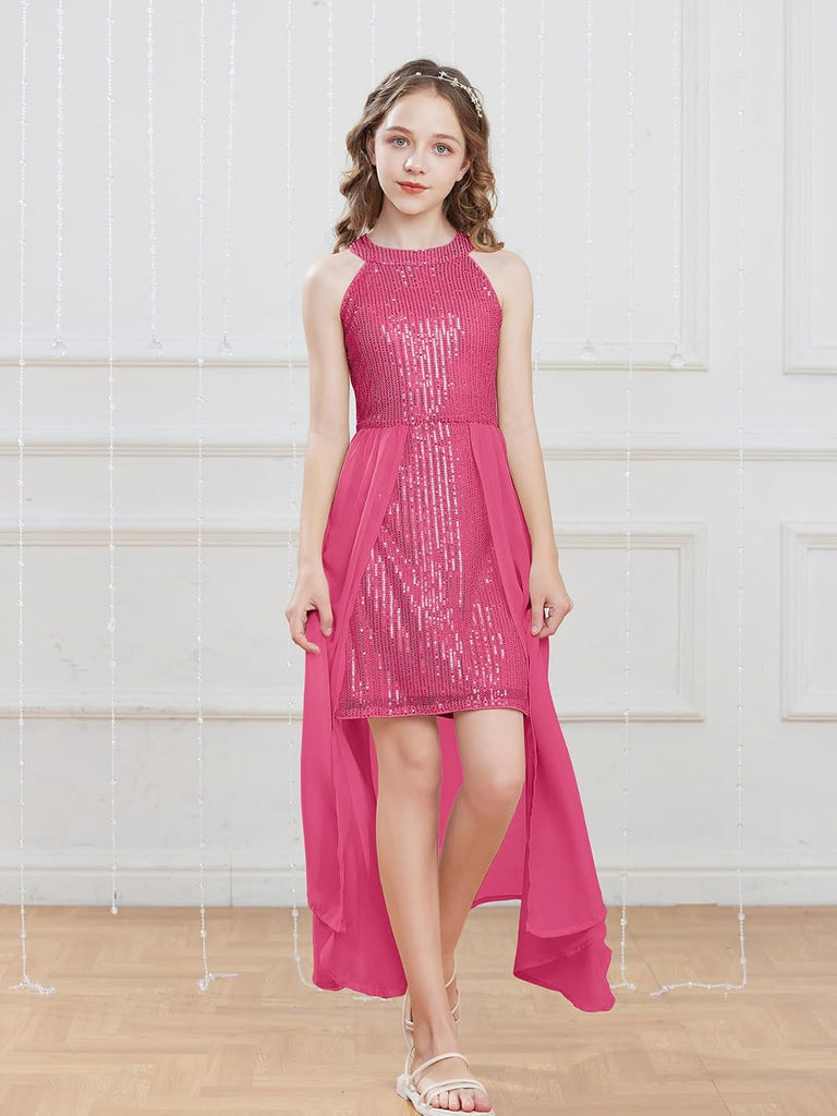 Girls Halter Neck Sequin Dress Kids Fancy Formal Party Christmas Sparkly Pageant Birthday Dresses