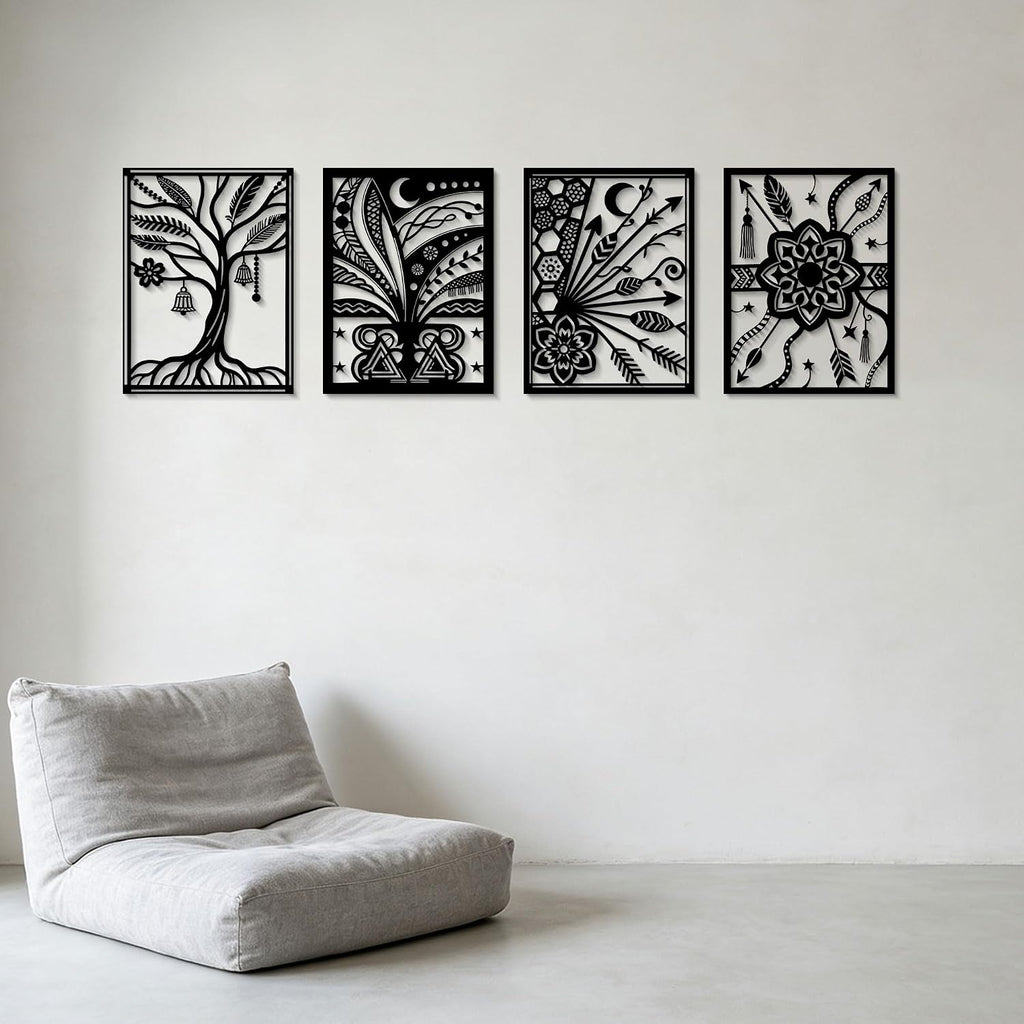 Boho Living Room Decor Metal Wall Decor Black Abstract Minimalist Line Wall Art Bohemian Wall Hanging Office Home - Set of 30