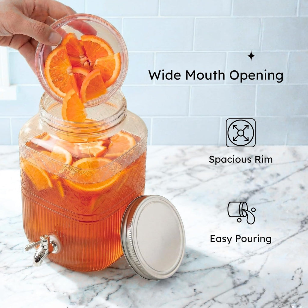Drink Dispenser 2 Gallon, Large Glass Water Dispenser - (256oz) Clear