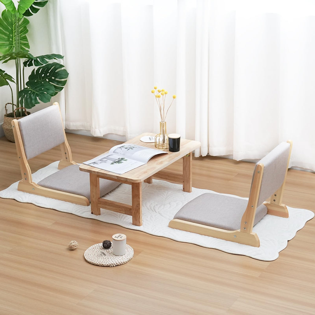 Japanese Floor Chair with Back Support, Foldable Meditation Chair, Legless Tatami Chair with Cushion, Floor Seat