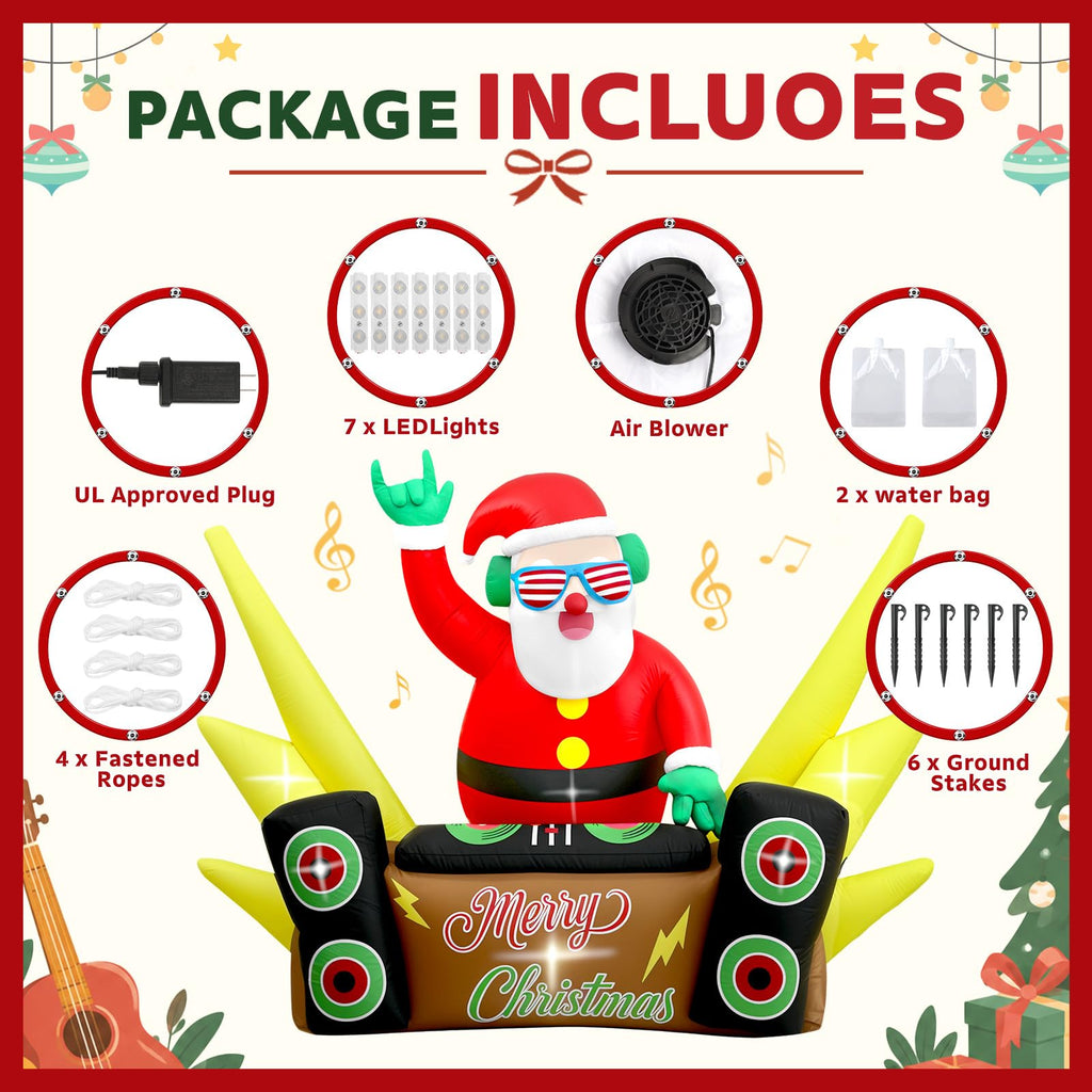 7.5FT Christmas Inflatables, Funny DJ Santa Plays Music on Turntables Inflatable Christmas Decorations with Built-in