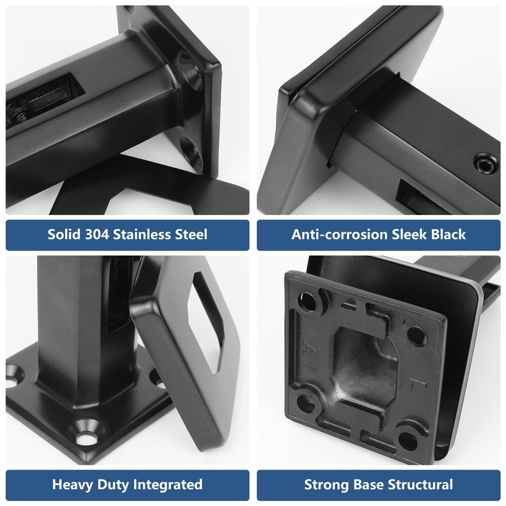 Heavy-Duty Glass Railing Spigots 304 Stainless Steel Black