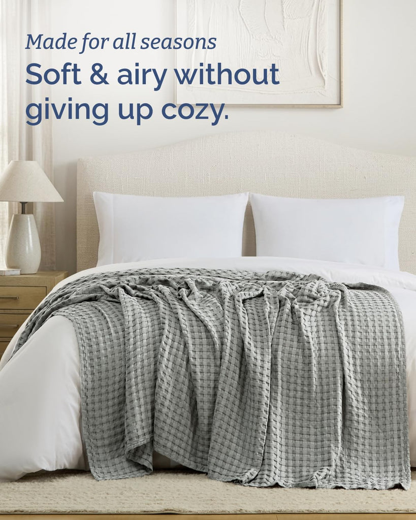 Cotton Blanket Waffle Weave & Lightweight - Throw Size, 50x60, Grey