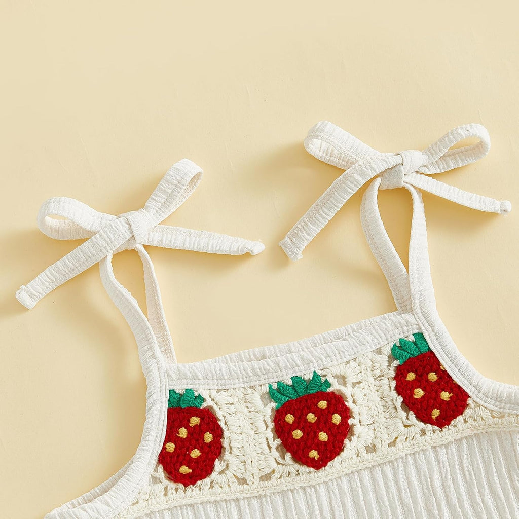 Toddler Baby Girl Summer Outfits Crochet Sleevless Ruffle Tank Top Dress and Bermuda Shorts Set Vintage Boho Clothes