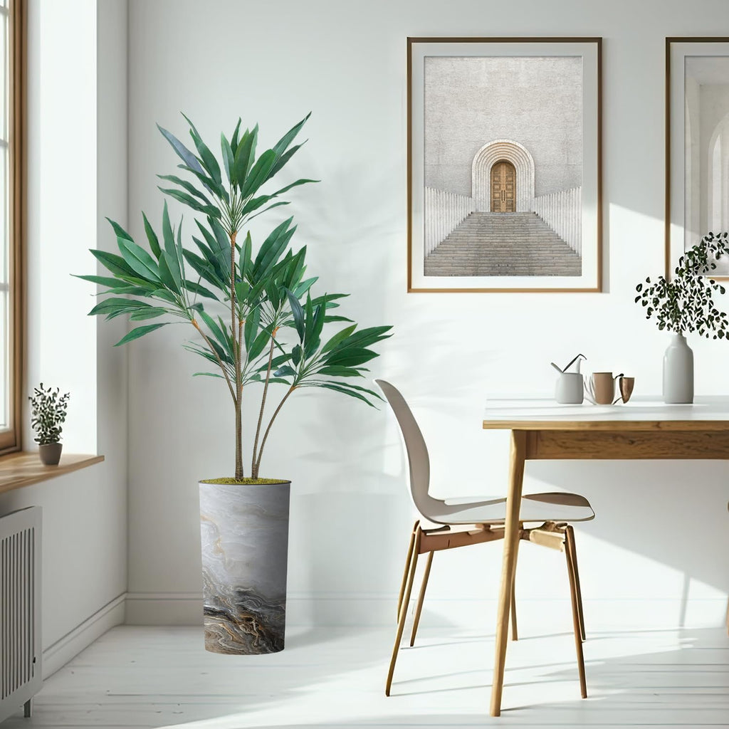 Artificial Tree in Modern Granite Effect Planter, Fake Dracaena Tree Silk Tree for Indoor and Outdoor Home Decoration
