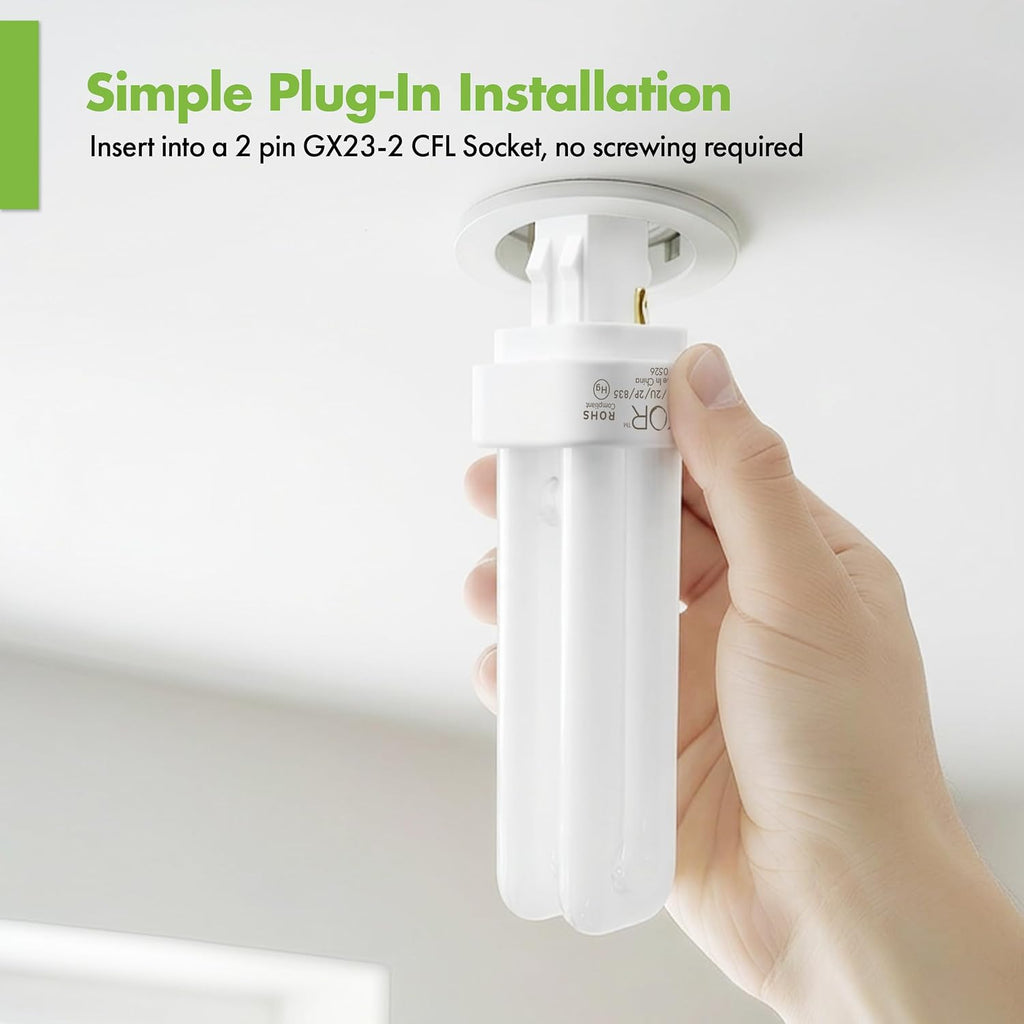 13W Double Tube CFL Light Bulbs, GX23-2 2-Pin Base, 3500K